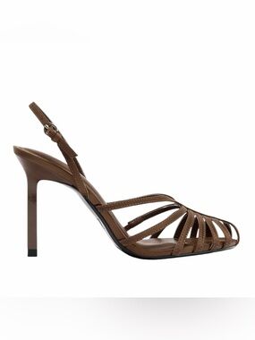 Zara Brown Strappy High Heel Slingback Sandal